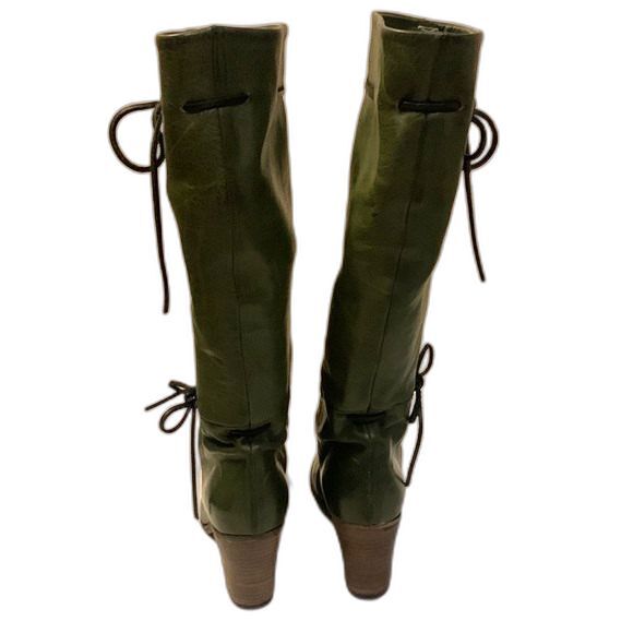 Fiorentini +Baker Women's Green Almond Toe Leather Tall High Heeled Boots Sz 6.5 - Picture 5 of 15